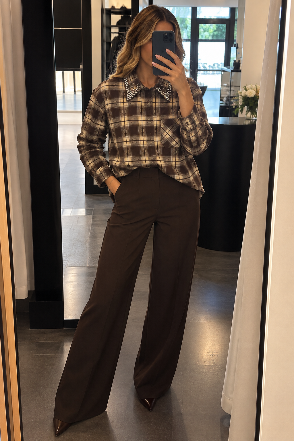 Camicia con colletto strass