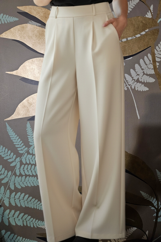 Pantalone elegante gambale largo panna